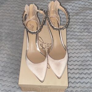 Jewel Badgley Mischka Wedding Kitten Heels with Embellished Straps